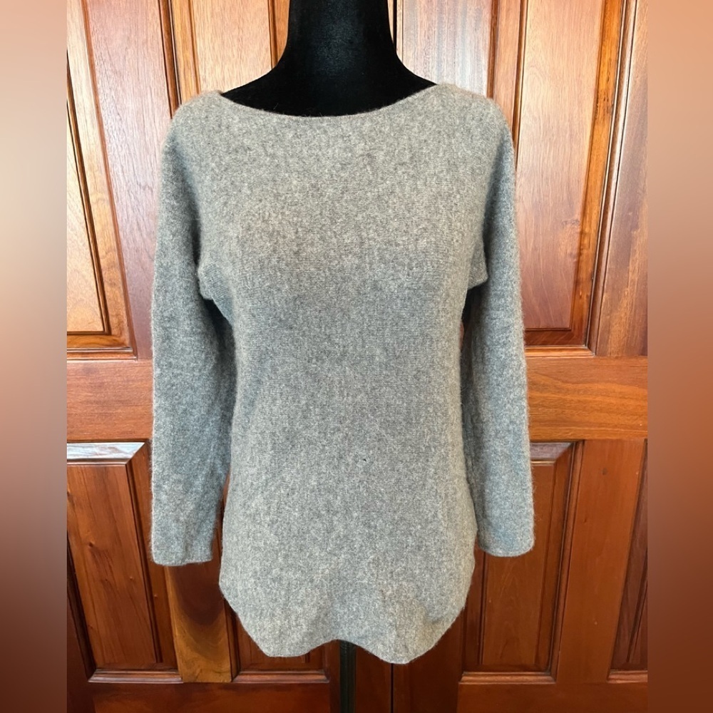 Charter Club Luxury 100% Cashmere Boatneck Sweater Grey Dolman Sleeve XS Hi Lo